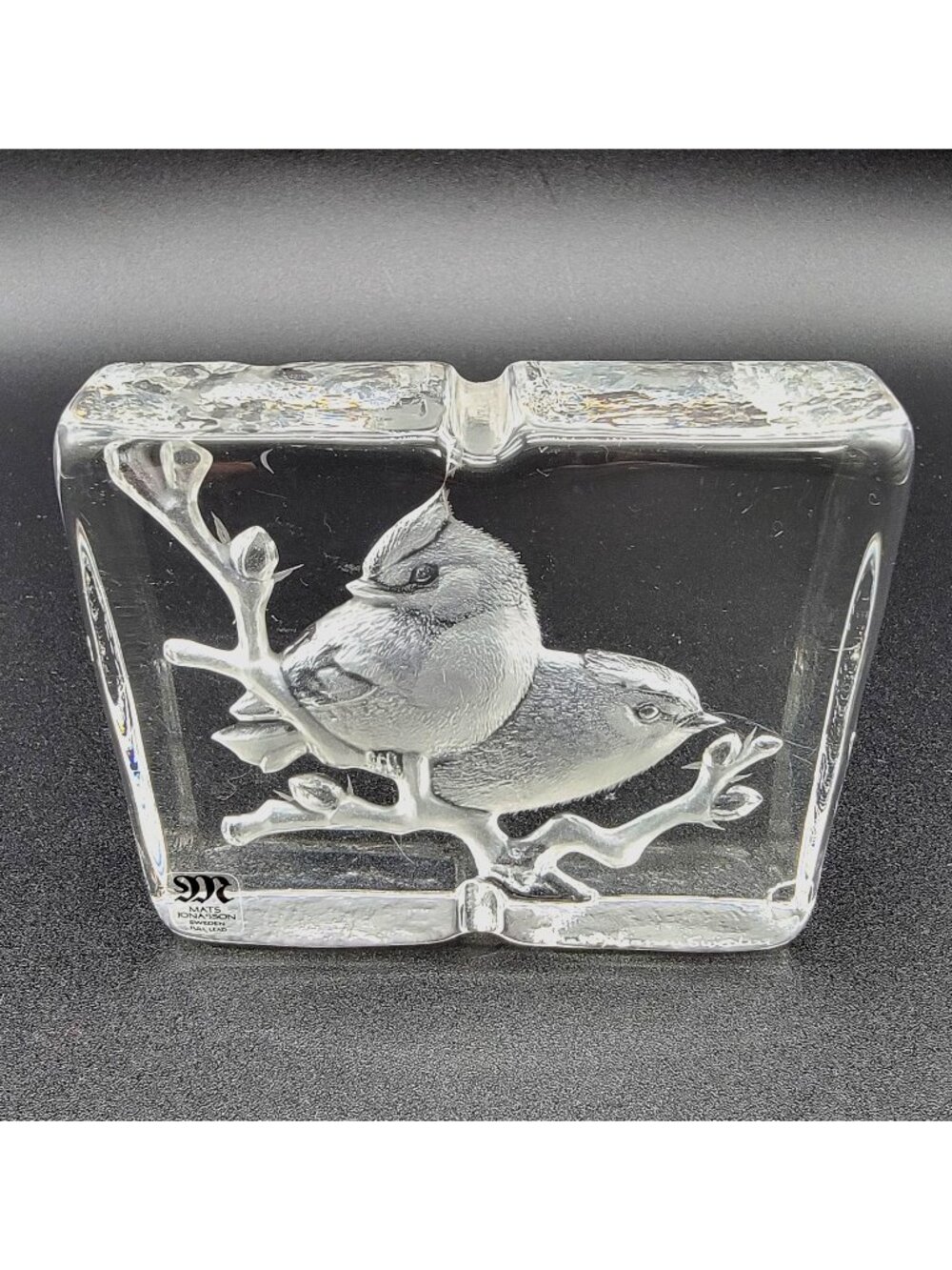 Mats Jonasson Full Lead Crystal Cardinal Couple On Branch Relief Art